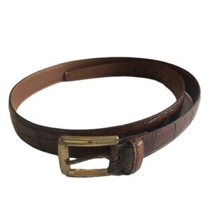 Trafalgar brown reptile embossed leather belt with brass buckle. Size 36